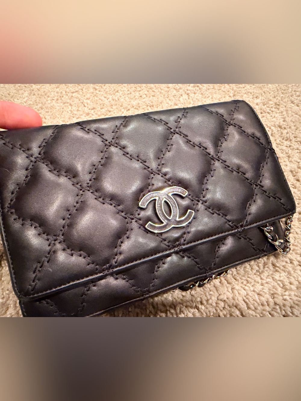CHANEL Navy Quilted Lambskin Crossbody Wallet On Chain